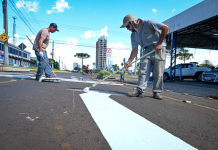 O DEMUTRAN intensifica a recuperação da sinalização viária no centro da cidade de São Lourenço do Oeste- SC
